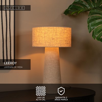Lucide LEEROY - Lámpara de mesa - Ø 30 cm - 1xE27 - Taupe